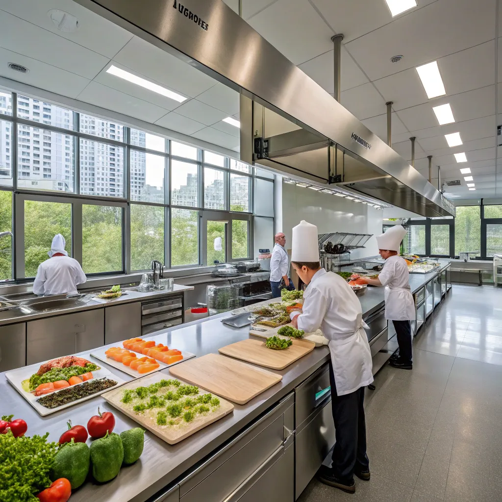 Modern culinary school kitchen