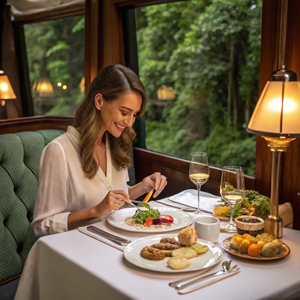 Samantha enjoying her gourmet journey